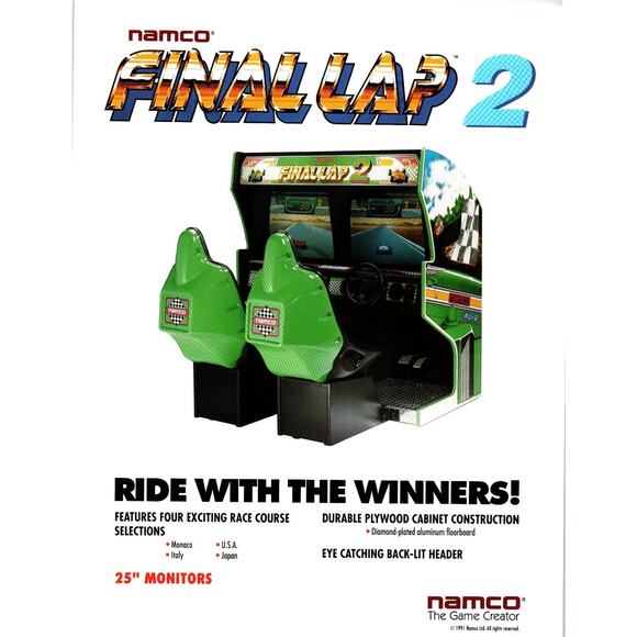 1991 Namco Final Lap 2 Arcade Game Flyer Racing Cabinet Promo - Picture 2 of 2